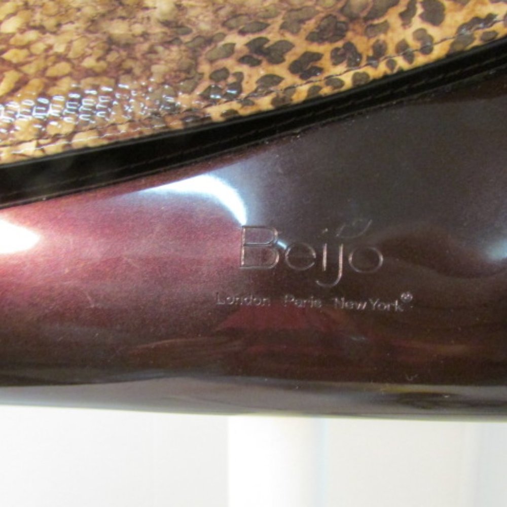 Beijo Patent Leather Leopard and Egg Plant Clutch